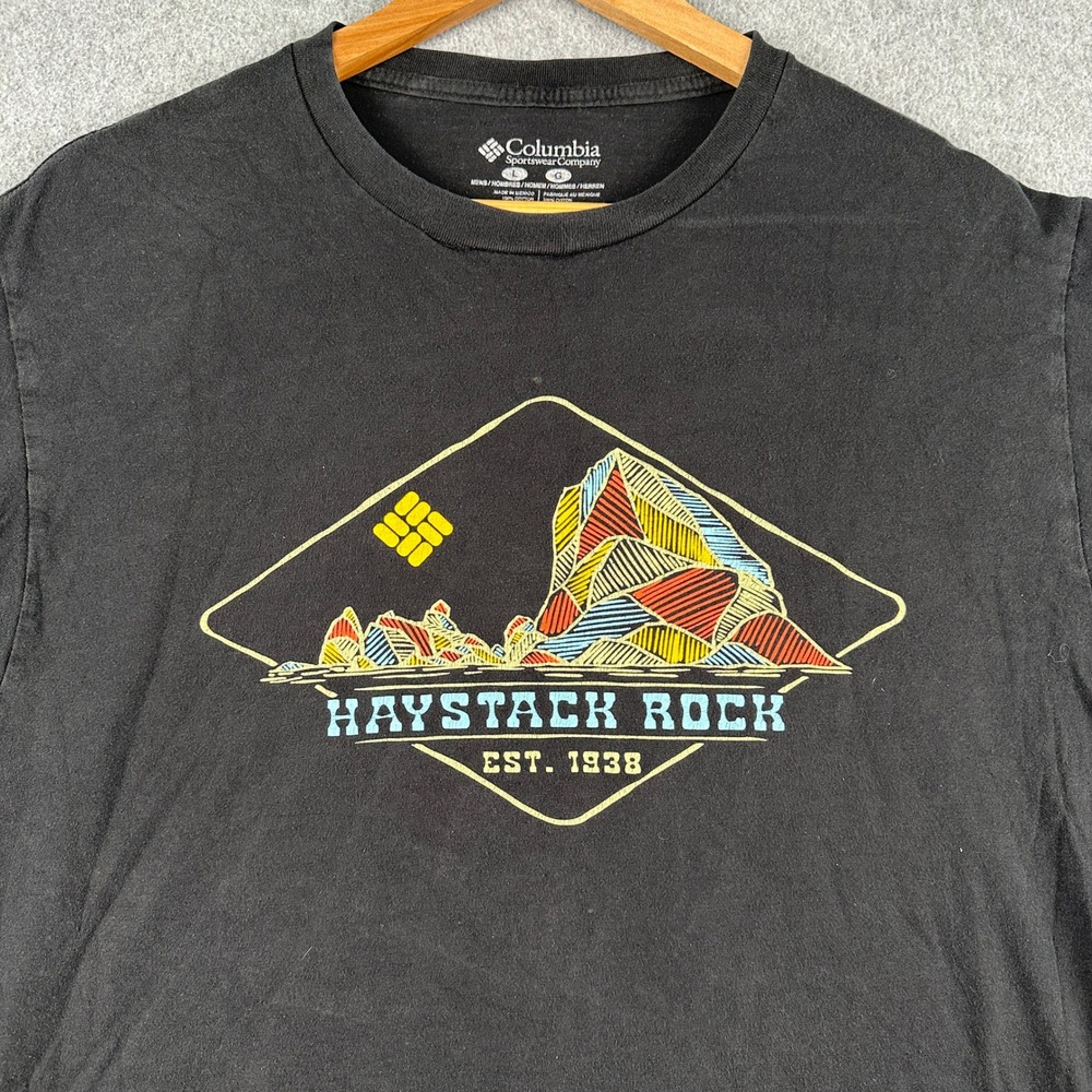 Columbia T Shirt Mens Large Black Haystack Rock Graphic Short Sleeve Outdoor Tee